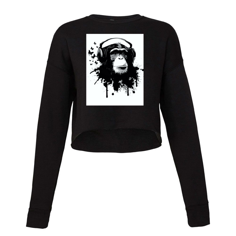 Banksy Dj Monkey Thinker With Headphones Cropped Sweater by cm-arts | Artistshot