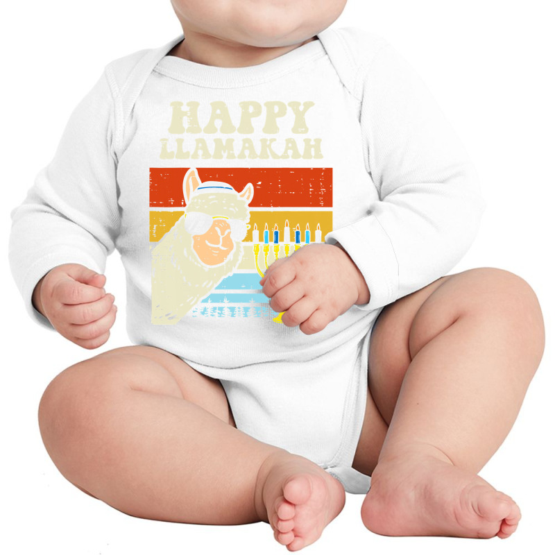 Happy Llamakah Jewish Llama Funny Hanukkah Pajamas Chanukah Long Sleeve Baby Bodysuit | Artistshot