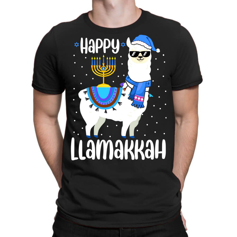 Happy Llamakkah Cute Jewish Llama Sunglasses Hanukkah T-shirt | Artistshot