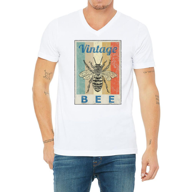 Vintage Style Bee Queen Honey Beekeeper Beekeeping T Shirt V-neck Tee | Artistshot