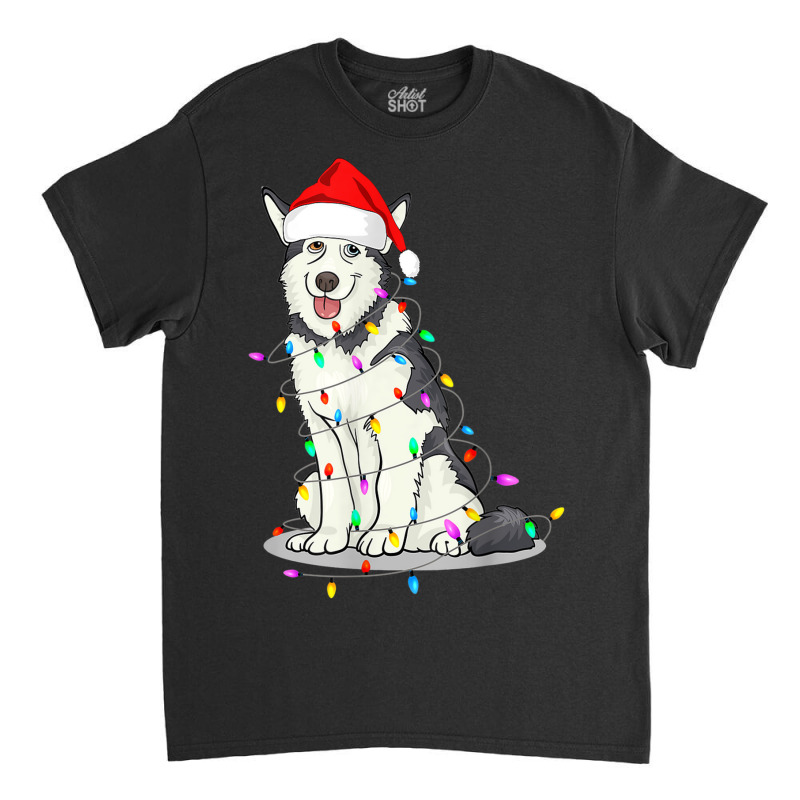 Santa Siberian Husky Christmas Hat Lights Xmas Dog Lover Classic T-shirt by Renew | Artistshot