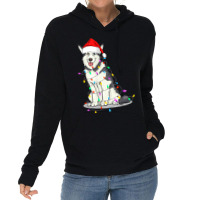 Santa Siberian Husky Christmas Hat Lights Xmas Dog Lover Lightweight Hoodie | Artistshot