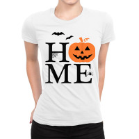 Home Halloween Pumpkin And Bats Novelty Fall Holiday Item T Shirt Ladies Fitted T-shirt | Artistshot