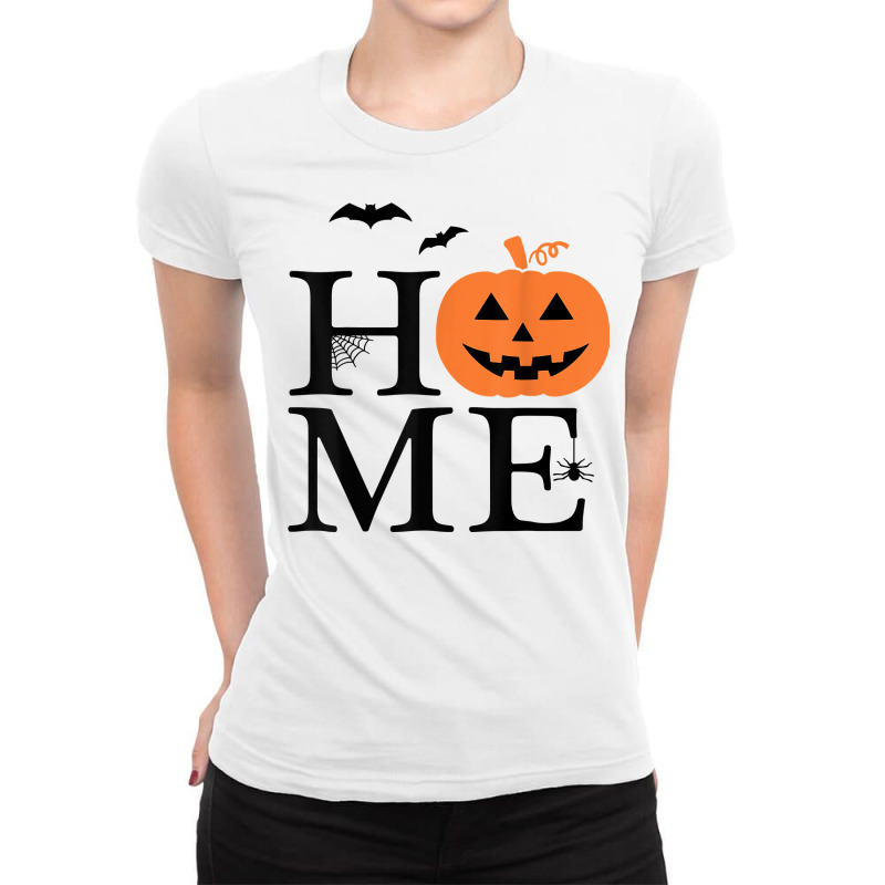 Home Halloween Pumpkin And Bats Novelty Fall Holiday Item T Shirt Ladies Fitted T-Shirt by cm-arts | Artistshot