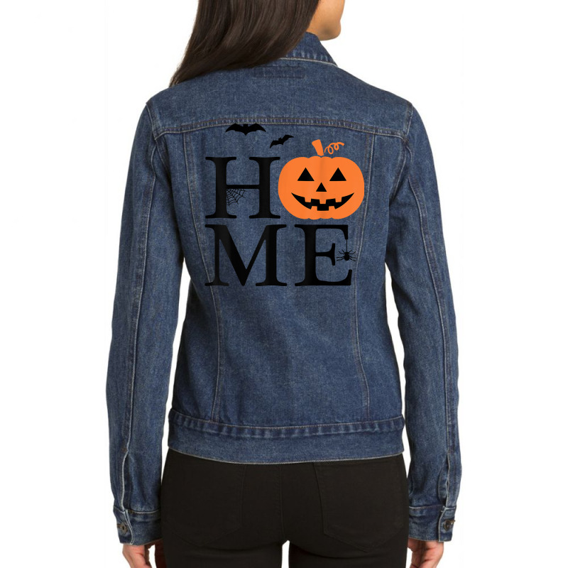 Home Halloween Pumpkin And Bats Novelty Fall Holiday Item T Shirt Ladies Denim Jacket by cm-arts | Artistshot