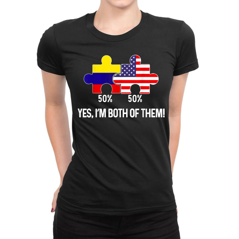 Half American Half Colombian Flag Combined Map Colombia Usa T Shirt Ladies Fitted T-Shirt by cm-arts | Artistshot