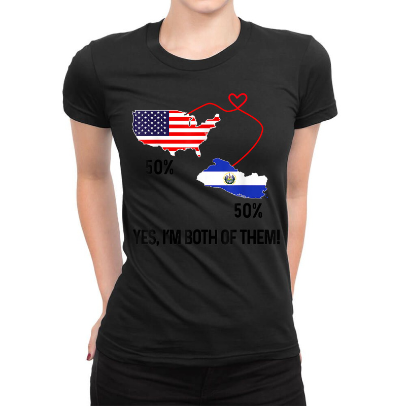 Half American Half El Salvador Flag Combined Map Salvadorian T Shirt Ladies Fitted T-Shirt by leiseyxlmorit | Artistshot