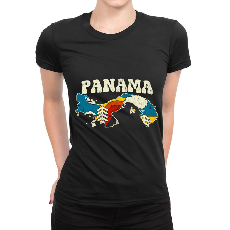 Panama Vintage Panamanian Country Rainbow Retro 70s Map Pullover Hoodi Ladies Fitted T-Shirt by cm-arts | Artistshot