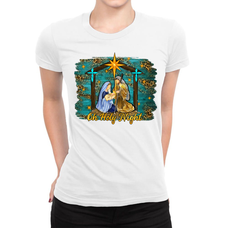 Beautiful Nativity Scene Jesus Christmas Graphic T Shirt Ladies Fitted T-Shirt by MleczynskiShae | Artistshot