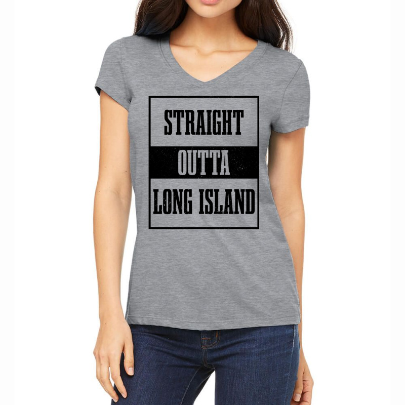 Straight Outta Long Island Ny New York Pride Long Island Pullover Hood Women's V-Neck T-Shirt by cm-arts | Artistshot