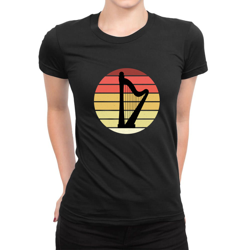 Harp Music Instrument Vintage Sunset Ladies Fitted T-Shirt by MarlonChristopherMoyer | Artistshot