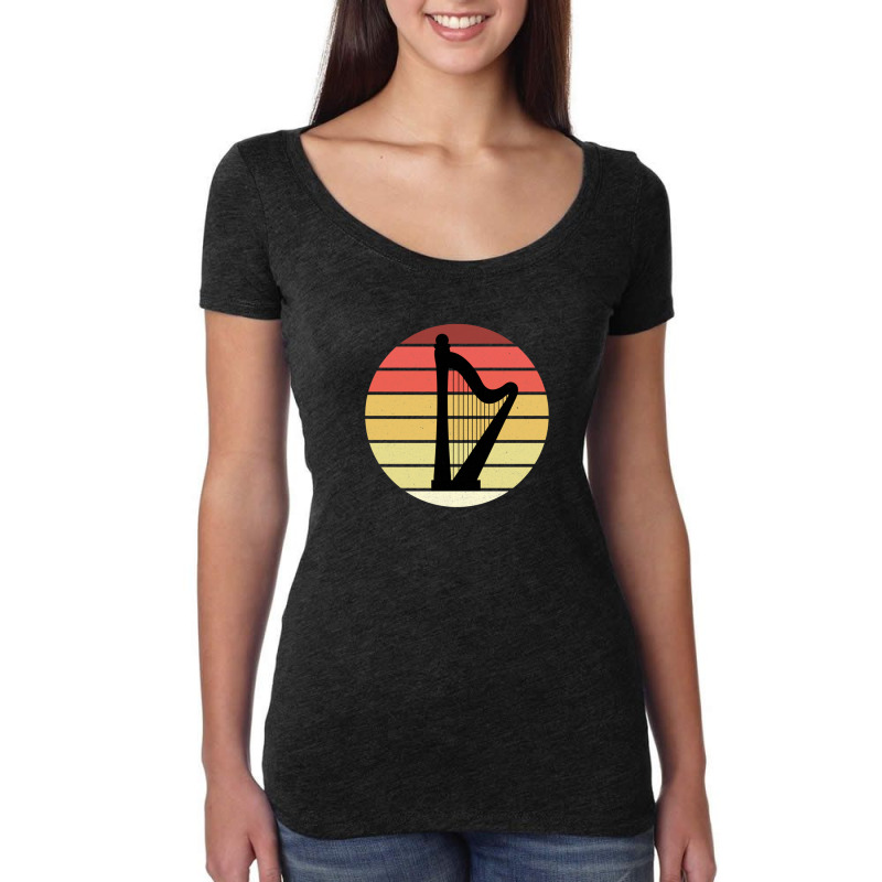 Harp Music Instrument Vintage Sunset Women's Triblend Scoop T-shirt by MarlonChristopherMoyer | Artistshot