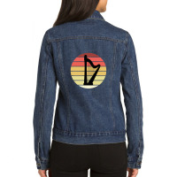 Harp Music Instrument Vintage Sunset Ladies Denim Jacket | Artistshot