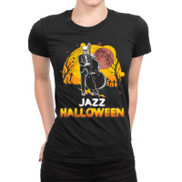 Jazz Halloween Musician Skeleton Contrabass Cello Pumpkin Ladies Fitted T-shirt | Artistshot