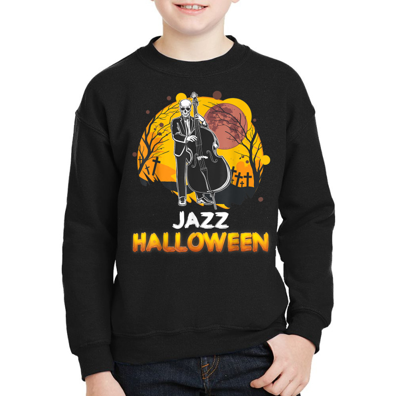 Jazz Halloween Musician Skeleton Contrabass Cello Pumpkin Youth Sweatshirt by Sombre | Artistshot