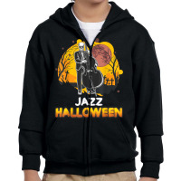 Jazz Halloween Musician Skeleton Contrabass Cello Pumpkin Youth Zipper Hoodie | Artistshot