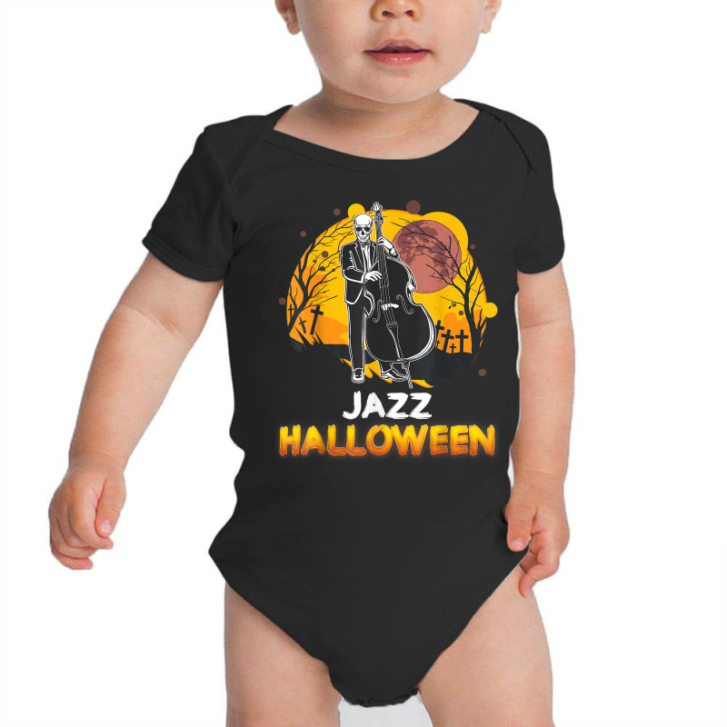 Jazz Halloween Musician Skeleton Contrabass Cello Pumpkin Baby Bodysuit by Sombre | Artistshot