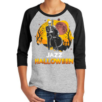 Jazz Halloween Musician Skeleton Contrabass Cello Pumpkin Youth 3/4 Sleeve | Artistshot