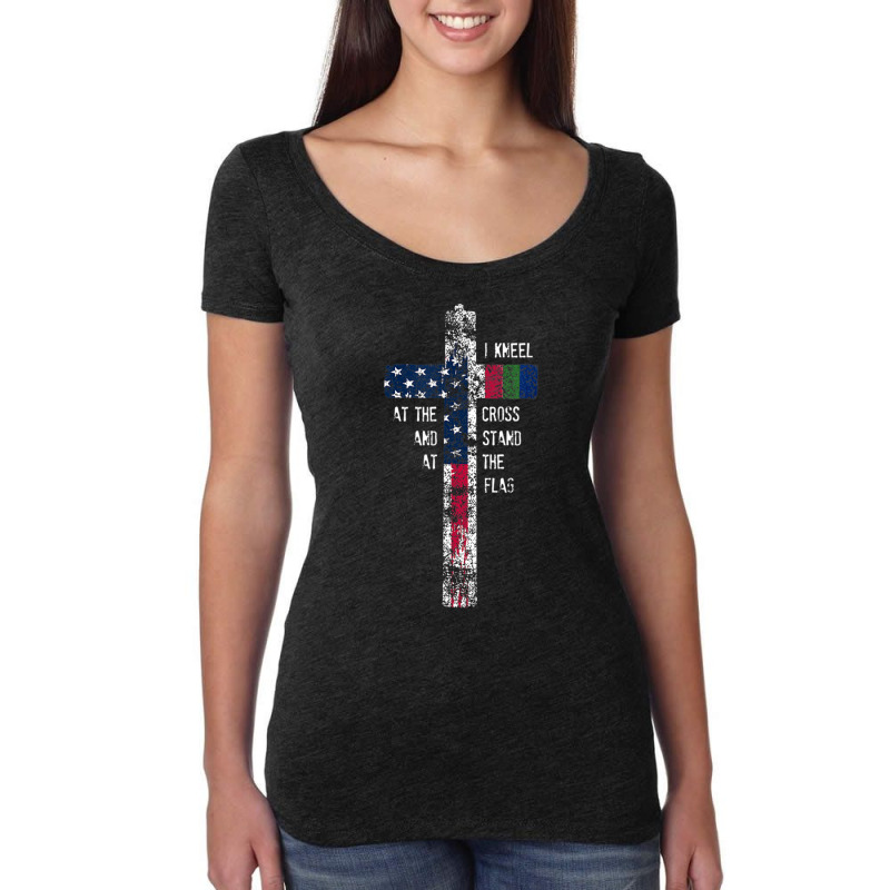 I Kneel At The Cross & Stand At The Blue Line Flag Women's Triblend Scoop T-shirt by Aiello Mcdade | Artistshot