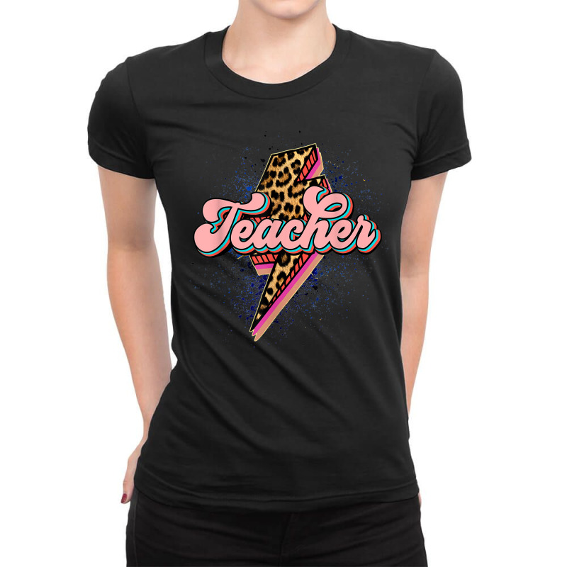 Back To School Teacher Leopard Lightning Bolt Motivational Ladies Fitted T-Shirt by Posh | Artistshot