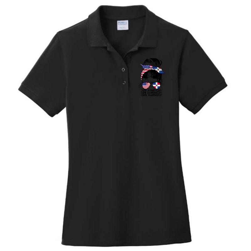 Womens Half American And Half Dominican Messy Bun Dominicana Ladies Polo Shirt by Orchid | Artistshot