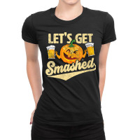 Womens Lets Get Smashed Funny Pumpkin Beer Halloween V Neck T Shirt Ladies Fitted T-shirt | Artistshot