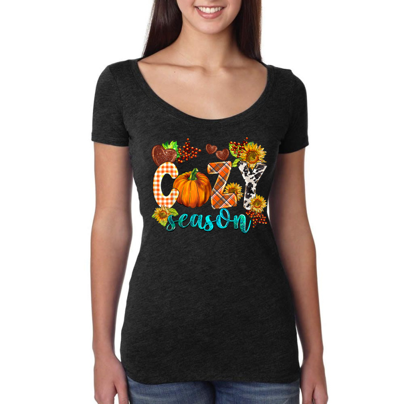 Western Fall Cozy Season Pumpkin Thanksgiving Fall Women's Triblend Scoop T-shirt by Fashlaza | Artistshot