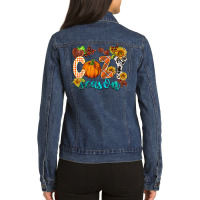 Western Fall Cozy Season Pumpkin Thanksgiving Fall Ladies Denim Jacket | Artistshot