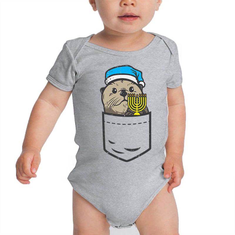 Pocket Jewish Otter Menorah Hanukkah Chanukah Animal Gift Baby Bodysuit | Artistshot