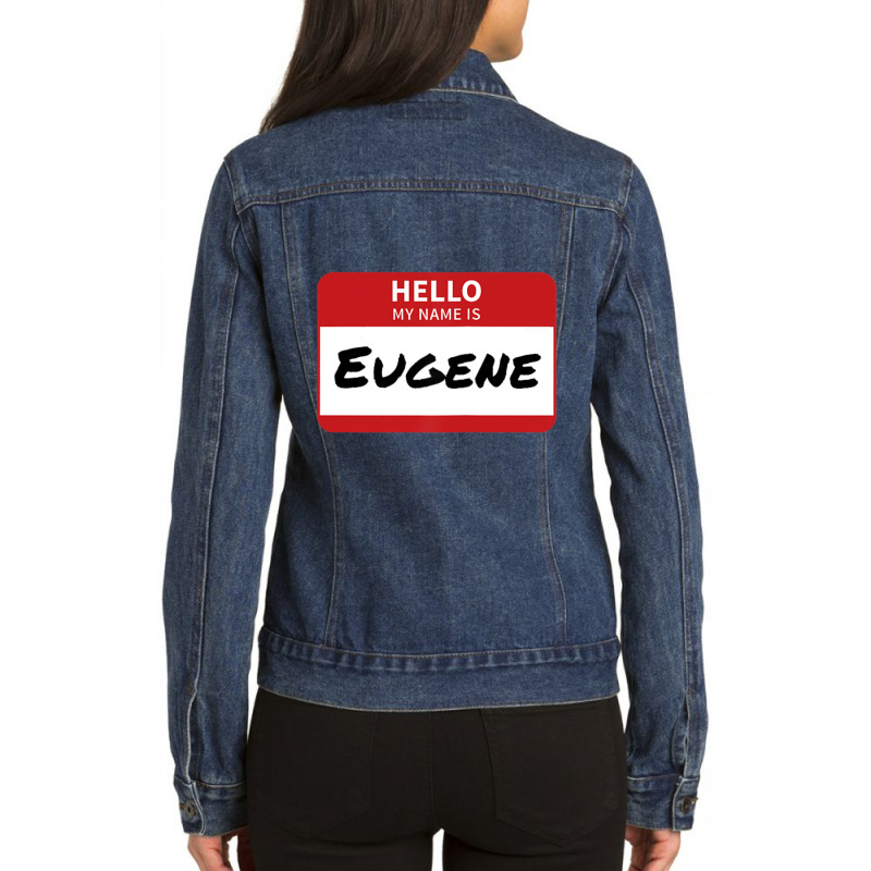 Eugene Name Tag Hello My Name Is Sticker Ladies Denim Jacket by cm-arts | Artistshot