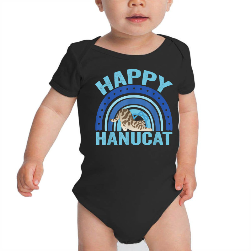 Happy Hanucat Cute Blue Rainbow Jewish Cat Hanukkah Holiday T Shirt Baby Bodysuit | Artistshot