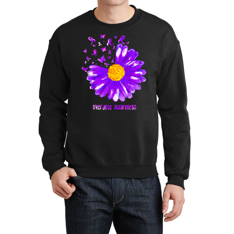 Butterfly Purple Ribbon Sunflower Overdose Awareness T Shir Crewneck Sweatshirt | Artistshot