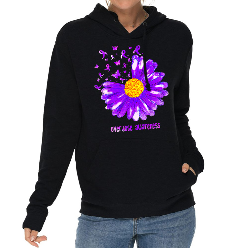 Butterfly Purple Ribbon Sunflower Overdose Awareness T Shir Lightweight Hoodie | Artistshot