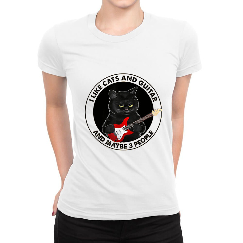 I Like Cats And Guitar And Maybe 3 People Cat Plays Guitar Love Cat Ladies Fitted T-Shirt by lullabellelaart | Artistshot