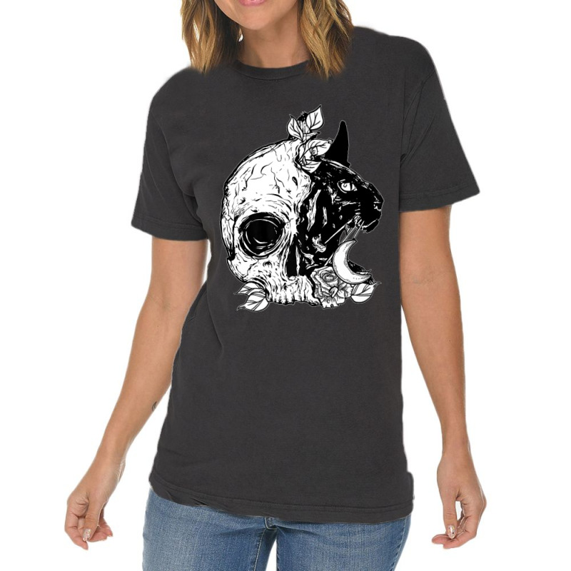 Skull Cat Moon Gothic Women's Girl's Halloween Premium Vintage T-shirt | Artistshot