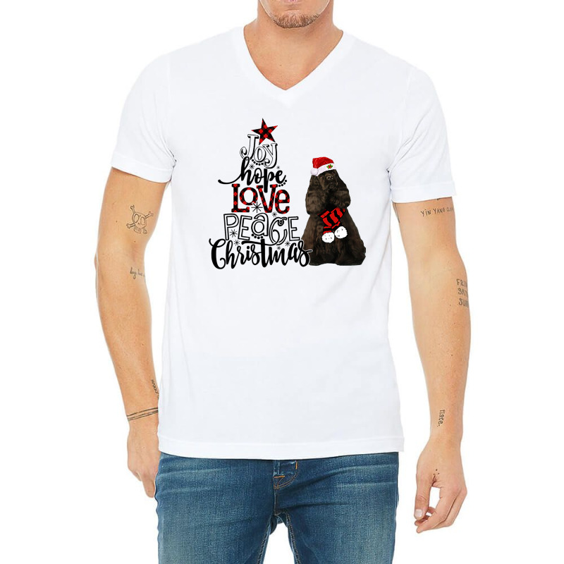 Joy Hope Love Peace Christmas Black American Cocker Spaniel V-Neck Tee by Chalaun | Artistshot