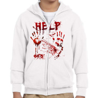 Funny Help Bloody Handprint Halloween Costume Matching Mens Youth Zipper Hoodie | Artistshot