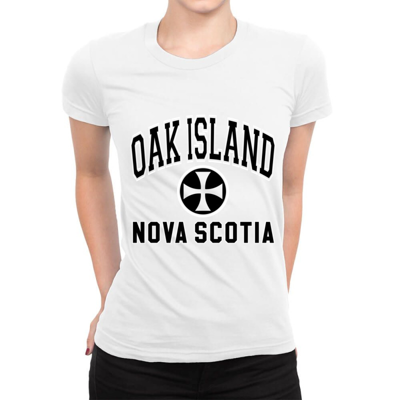 Oak Island Varsity Style Cross Black Print Pullover Hoodie Ladies Fitted T-Shirt by cm-arts | Artistshot