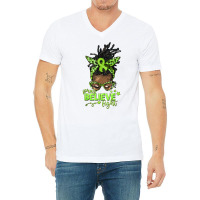 Pray Believe Fight Afro Messy Bun World Cerebral Palsy Day T Shirt V-neck Tee | Artistshot