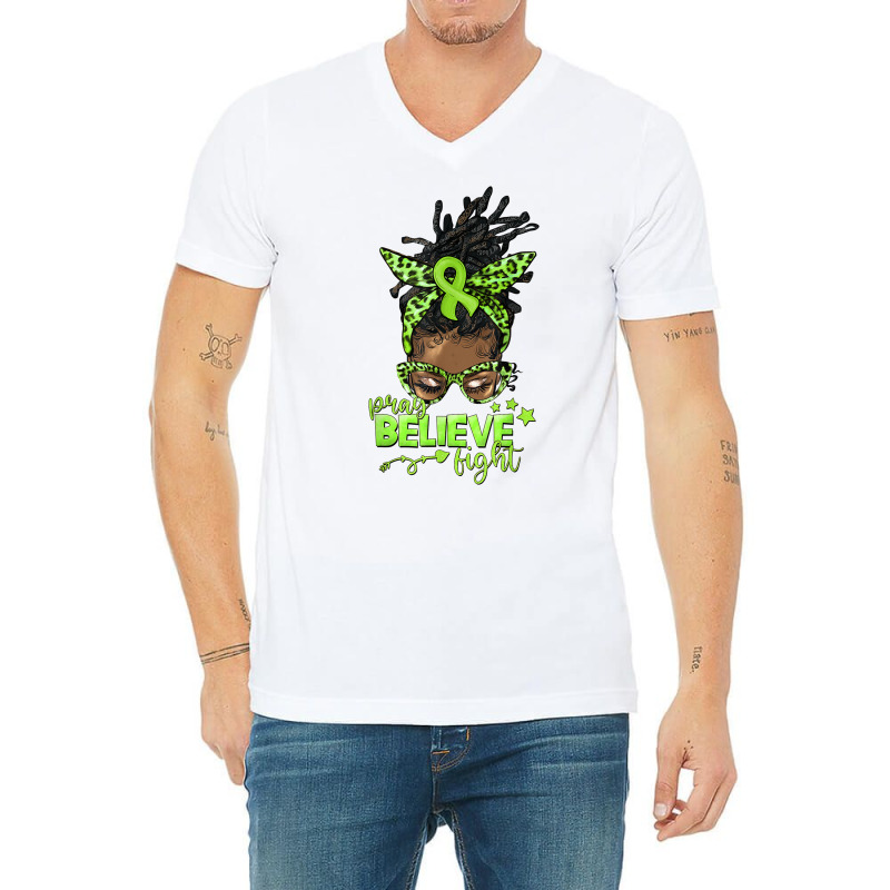 Pray Believe Fight Afro Messy Bun World Cerebral Palsy Day T Shirt V-Neck Tee by cm-arts | Artistshot