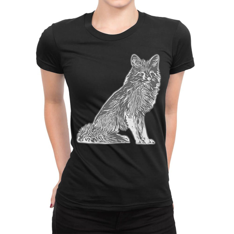 Red Fox Design Forest Animal Wild Predator With Fox Design T Shirt Ladies Fitted T-Shirt by cm-arts | Artistshot