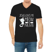 Cat Jesus Loves Me Meow Youth Christian V-neck Tee | Artistshot