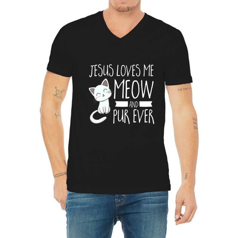 Cat Jesus Loves Me Meow Youth Christian V-neck Tee | Artistshot