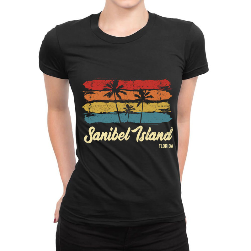 Vintage Sanibel Island Florida Palm Trees Fl Retro Pullover Hoodie Ladies Fitted T-Shirt by cm-arts | Artistshot