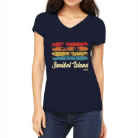 Vintage Sanibel Island Florida Palm Trees Fl Retro Pullover Hoodie Women's V-neck T-shirt | Artistshot