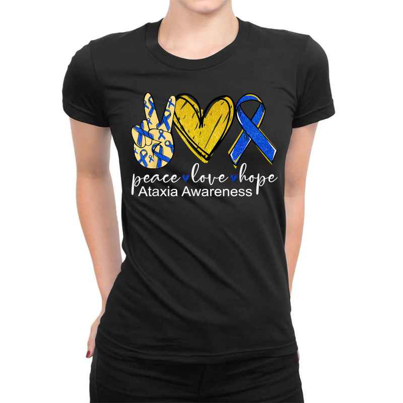 Peace Love Hope Ataxia Awareness Shirt Blue Ribbon T Shirt Ladies Fitted T-Shirt by gyzhahykaete | Artistshot