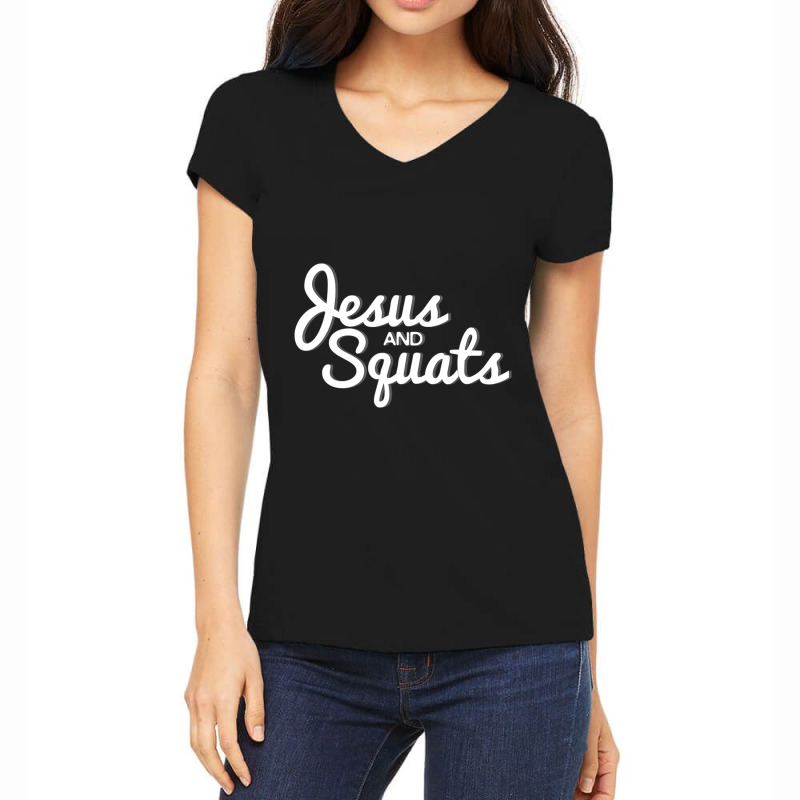 Christian Workou Jesus Lifting Squats Women's V-Neck T-Shirt by thangdinhsinhelf | Artistshot