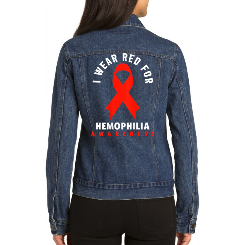 I Wear Red For Hemophilia Awareness T Shirt Ladies Denim Jacket by cm-arts | Artistshot