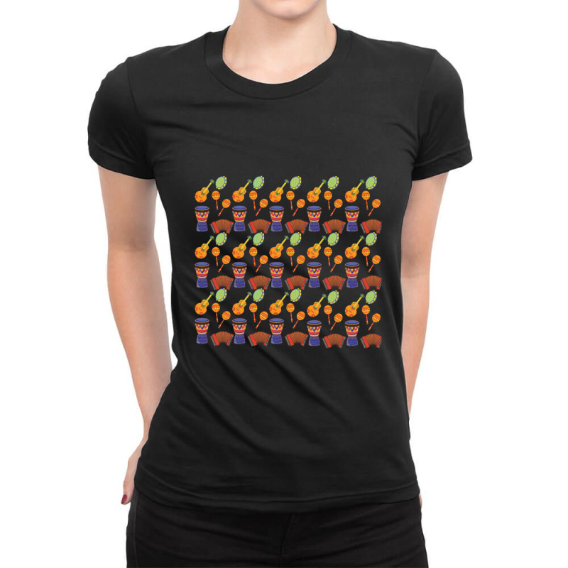 Brazilian Musical Instruments Pattern Ladies Fitted T-Shirt by cm-arts | Artistshot