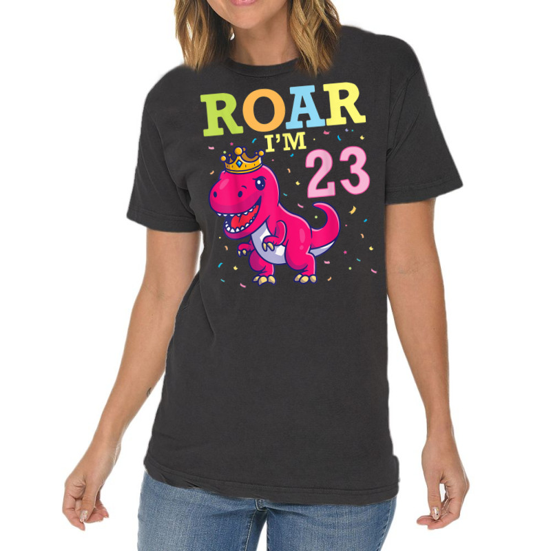 King Dinosaur Dance Happy My Birthday Roar I'm 23 Years Old Vintage T-shirt | Artistshot